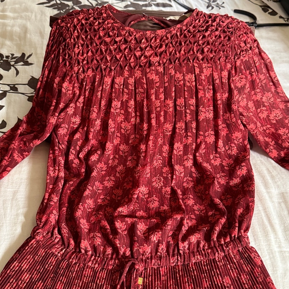 Red Floral Smocked Dress